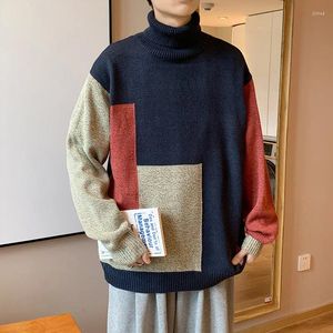 Herensweaters Coltrui Trui met losse patch Kleurstijl Warme tops Herfst Winter Oversized herengebreide trui met lange mouwen