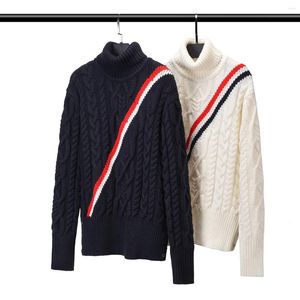 Herensweaters Coltrui Brits gestreept 4-bar trui met wollen onderkant Luxe hoge kraag
