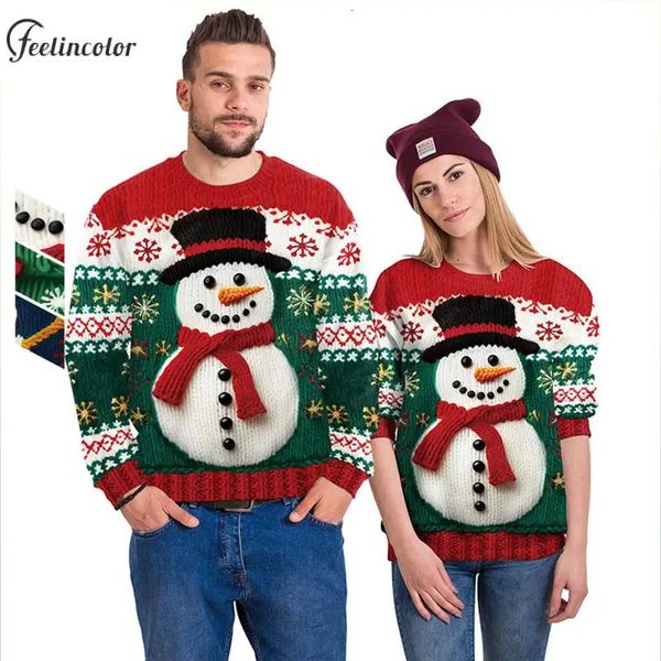 Maglioni da uomo Brutto Natale Felpa oversize unisex Cerniera Pupazzo di neve Modello Tracking Abito Girocollo da uomo Coppia Abbigliamento da strada Autunno Abbigliamento da uomo 231121