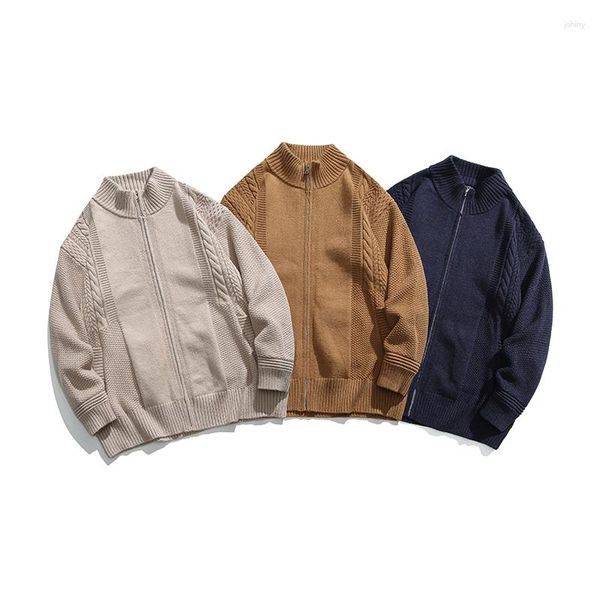 Pulls pour hommes Vêtements unisexes2023 Pull tressé torsadé de style japonais d'automne avec col montant Chemise ample décontractée Cardigan tricoté.