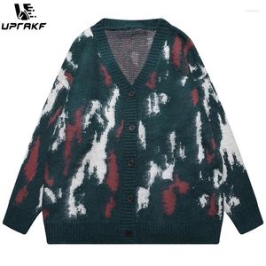 Heren truien uprakf gradiënt geverfde vest sweater losse lange mouwen mode v nek trendy pullovers vintage vintage