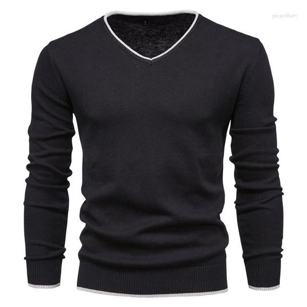 Pulls pour hommes V-Neck Knited Fashion Vintage Cound Casual Color Color Slim Sweater à manches longues Swater Male Hiver Jumper masculin