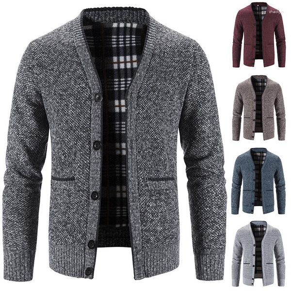 Pulls pour hommes Pull à col en V Automne Hiver Personnes âgées Polaire Épais Chaud Cachemire Cardigan Mode Solide Vêtements polyvalents