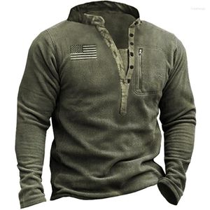 Suéteres para hombres Suéter con cuello en V Aislamiento de vellón para exteriores Henry Neck Tactical