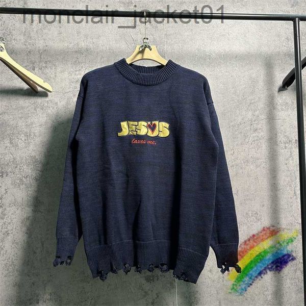 Pulls pour hommes Vetements broderie tricotée Jésus m'aime pulls hommes femmes 1 1 meilleure qualité dommages surdimensionnés VTM Sweatshirts J230920