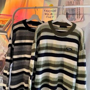Herentruien Vintage Classic Stripe Sweater Paar Autumn Winter Losse causale High Street Tops Outs -Brear Knitted Mannelijke Kleding