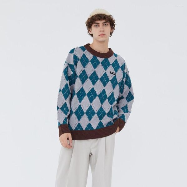 Pulls pour hommes vêtements Vintage tricoté pull rétro Harajuku hommes Argyle hommes Pull Homme hauts Pull Sweter Nice