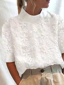 Heren Truien Vintage Borduren Coltrui Blouse Shirts Vrouwen 2023 Dames Casual Half Mouw Trui Tops Zomer Mode Katoen Linnen