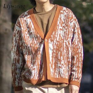 Pulls pour hommes Vintage graphique tricoté vestes hommes automne mode lâche simple bouton col en V pullovercoat loisirs à manches longues crochet