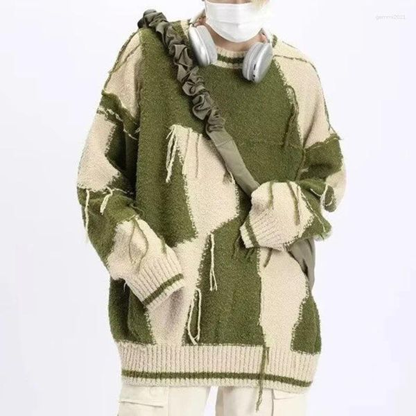 Pulls pour hommes Vintage Vert Pull tricoté Hommes Pull Y2K Bleu Mâle Hiver Harajuku Streetwear Patchwear Automne Hip Hop