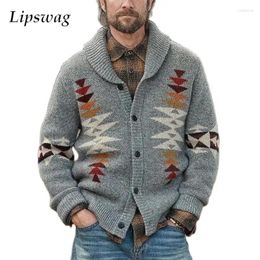 Chandails masculins vintage Jacquard Tricot Trigan Men Sweatercoat Winter Outdoor Casual Sweater Veste pour les vêtements pour hommes