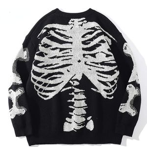 Pulls pour hommes Pull en tricot vintage Pull en coton Pull surdimensionné pour hommes unisexes Noir Loose Skeleton Bone Print Pull à la mode 221119