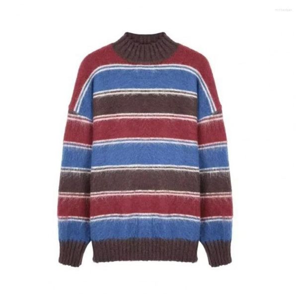 Suéteres para hombres Vintage Hombres Jersey Invierno Rayas Jumpers Estilo coreano Prendas de punto sueltas Suéter casual Pull Male