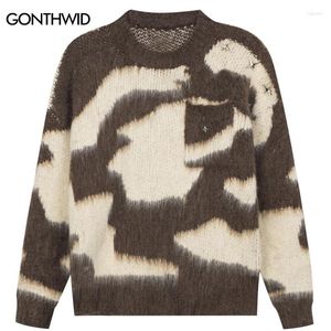 Mannen Truien Vintage Mohair Trui Hip Hop Retro Sterren Gebreide Pluizige Fuzzy Patchwork Jumpers Streetwear Harajuku Losse Truien Top