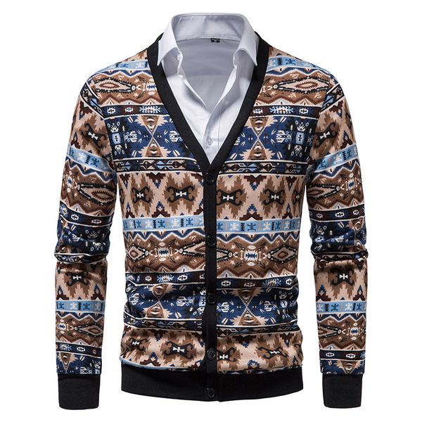 Suéteres para Hombre, cárdigan de Cachemira de punto con patrón Vintage, suéter informal con cuello de pico entallado para Hombre, Jersey para Hombre xxl 230615