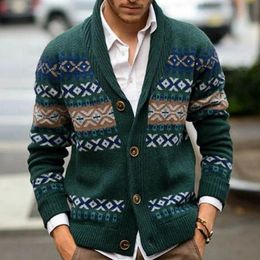 Camisolas masculinas vintage impresso cardigan casaco camisola manga longa de alta qualidade v-collar único breasted outono inverno homens 231012