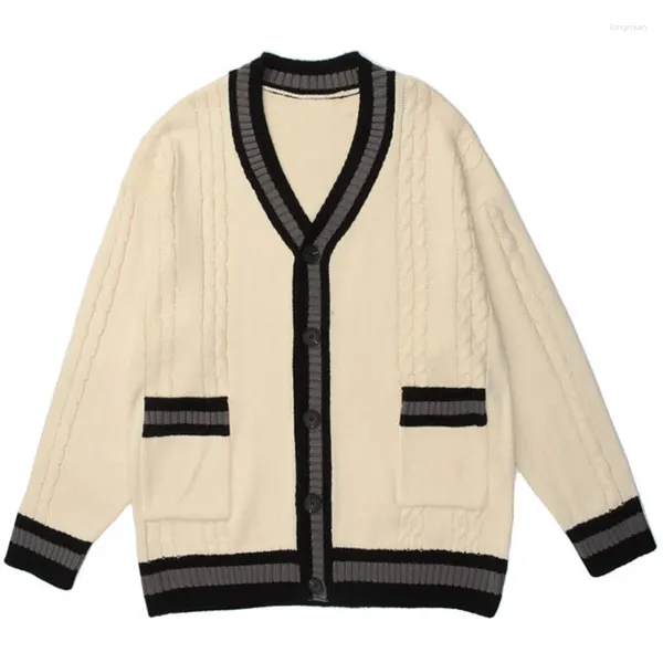 Suéteres para hombres Vintage Color empalmado Cardigan Suéter de punto Hombres Harajuku Hip Hop Streetwear Suelto Mujer Casual Abrigos de regreso