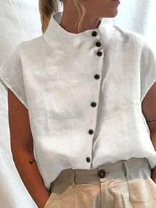 Pulls pour hommes Vintage hauts femmes Blouse solide coton lin été chemise boutons Chic tunique mode surdimensionné Blouses blanches