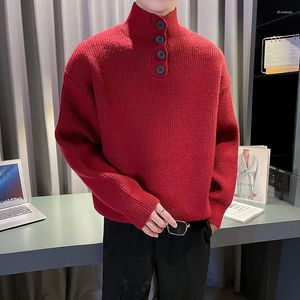 Suéteres para hombre Cuello alto vintage Escote con botones grandes Jerseys de punto Estilo inglés Jersey navideño Ropa Negro Rojo Blanco
