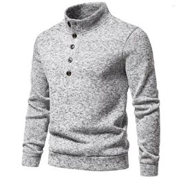 Männer Pullover Warm Stehkragen Pullover Männer Stricken Rollkragen Taste Unten Herbst Winter Einfarbig Lange Für Casual