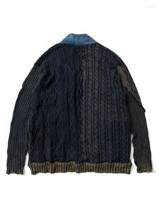 Pulls pour hommes portent American High Street Vintage Pull en tricot Patchwork Denim Cardigan Tendance Lâche Swatercoat Mâle 2A0220