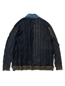 Herentruien dragen Amerikaanse High Street Vintage Cable Knit Sweater Patchwork Denim Cardigan Trend Loose Swatercoat Man 2A0220 230815