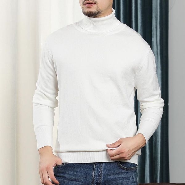 Suéteres de los hombres Suéter de cuello alto blanco Hombres Invierno Cálido Grueso Suelto de gran tamaño Hombre Casual Top de punto Jersey Cuello alto Prendas de punto 3xlMen's