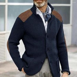 Herentruien Winter herfst Men Cardigan trui trui met één borte revers gebreide dikke lange mouwen lapwerk kleur zachte elastische jas