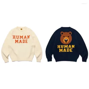 Chandails pour hommes hiver ours imprimé pull abricot hommes femmes anime jacquard tricot vêtements pour hommes