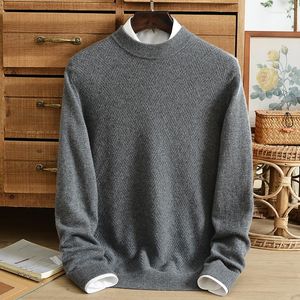 Suéteres para hombres Suéter de Cachemira de invierno para hombres Pure Half High Neck Thick Diamond Jacquard Warm Camisa de base de mediana edad