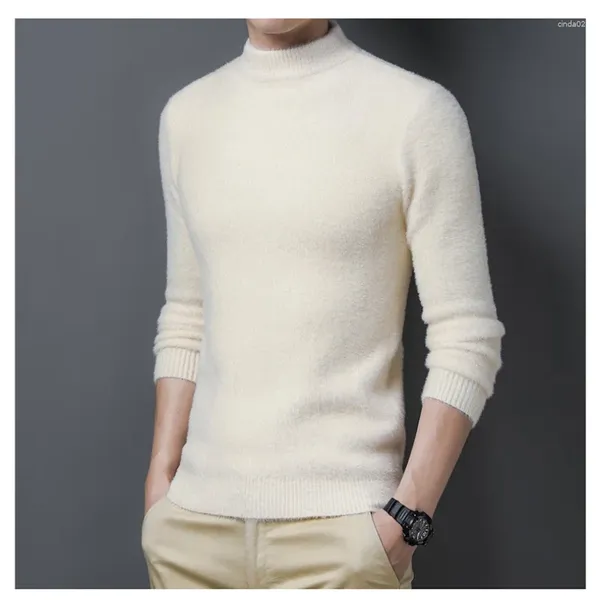 Suéteres para hombre, jersey de cuello alto informal de invierno, suéter grueso y cálido de piel de visón de Color sólido, suéter tejido de terciopelo térmico para hombre