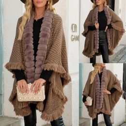 Herentruien Winter Elegant V Rapel Faux Rex bontjas Cape Women Big Long Shawl Full TRIM Breid Gebreide Cloak Overjat Parka