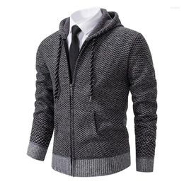 Chandails masculins cardigan Hiver Cardigan Hooded Kinttedcoat Men Business Casual Warm Solid Color Knitting Vestes Zipper