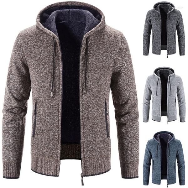 Pulls pour hommes hiver polaire veste lourde Cardigan à capuche vêtements pour hommes pull en laine chaude tendance poche inclinée manteau à glissière