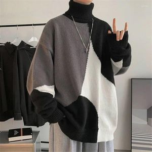 Herentruien winter hit kleur mannen lange mouwen coltrui turtleneck trui dikke dikke hoofden warme jongens gebreide pullover mode harajuku kleren zwart