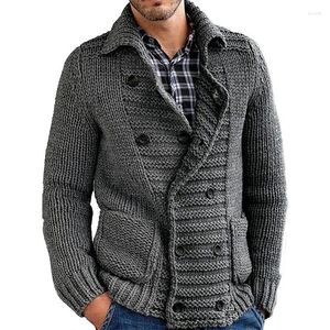 Pulls pour hommes hiver hommes cardigan décontracté à manches longues couleur unie pull col roulé double boutonnage poche chaude manteau masculin