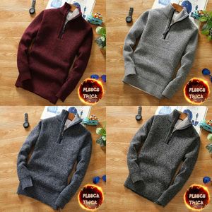 Herentruien Winterheren Fleece Dikkere trui Halve ritssluiting Turtleneck warme pullover -kwaliteit mannelijke slanke gebreide wol voor de lente