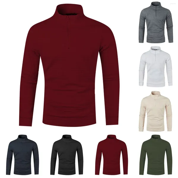 Suéteres para hombres Suéter de color sólido de invierno con cuello alto y camisa base cálida Camisetas de manga corta Body Suit para hombre