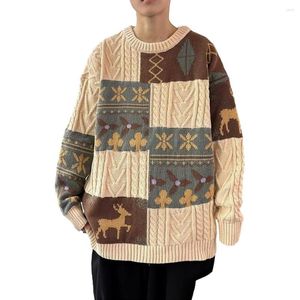 Pulls pour hommes Pull d'hiver Style de Noël Colorblock Elk Flocon de neige Confortable épais pull tricoté pour automne / hiver garde-robe ronde