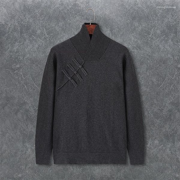 Pulls pour hommes pull d'hiver mode pull corée du sud décontracté col haut tricots rétro vêtements grand chinois solide