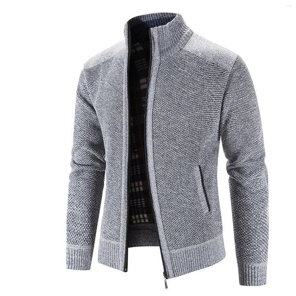 Suéteres para hombre, suéter de invierno, chaqueta de manga larga, además de terciopelo grueso, cuello alto, cárdigan de moda de Color sólido, abrigos de lana para hombre