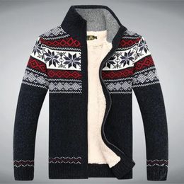 Suéteres para hombres Suéter de invierno Hombre Espesar Fleece Hombres Cardigan Algodón Punto Jacquard Abrigo Tamaño S 3XL 231118
