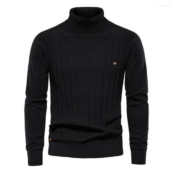 Pulls pour hommes pull d'hiver couleur unie demi col haut serré pull décontracté affaires coton tricoté de haute qualité