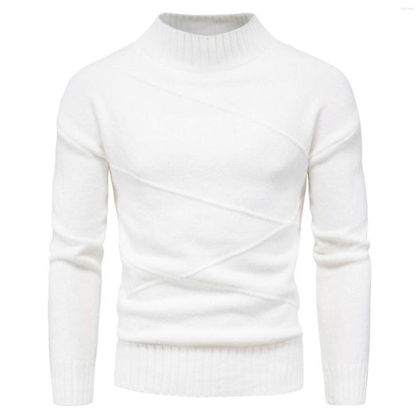 Suéteres para hombres Cuello alto de invierno Suéter blanco Casual Cuello alto Cuello simulado Punto suave Mantener caliente Hombres Jersey de punto