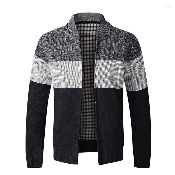 Pulls pour hommes hiver chaud épais doublé de fourrure pull en tricot extérieur col haut rayé manteau sweat-shirt vestes vêtements