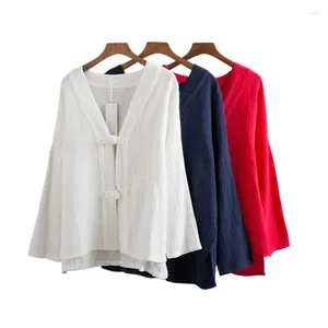 Pulls pour hommes Chauffes en lin en coton chemises chinois Tops vintage 2024 Spring Autunm Button Cardigan blanc noir