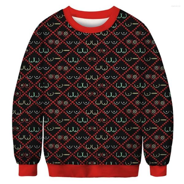 Pulls pour hommes Femmes Hommes Pull de Noël laid 3D drôle imprimé à manches longues O-Cou Jumpers Tops Pull Sweat-shirt de Noël