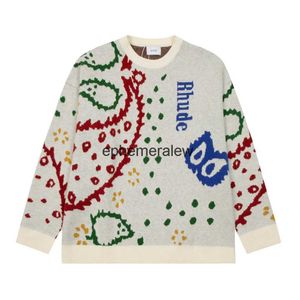 Herensweaters Dames 24SS trui met print op de borst retro jacquard 1 high street ronde hals getrokken abrikozenboom S-XL gebreide shorts H240401X7VP