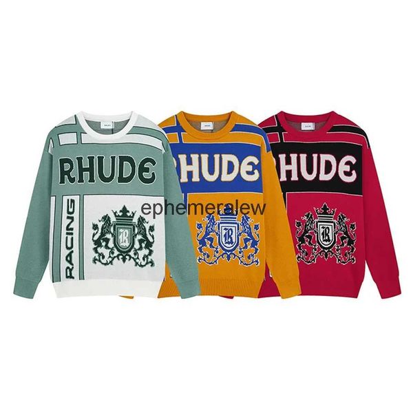 Pulls pour hommes Femmes de haute qualité style trophée rétro jacquard pull tricoté pour hommes et femmes décontracté sur la correspondance des couleurs H240401