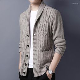Suéter masculino de lã jumper cardigan primavera e outono japonês coreano vento lapela camisa de malha em jovem jaqueta masculina casual